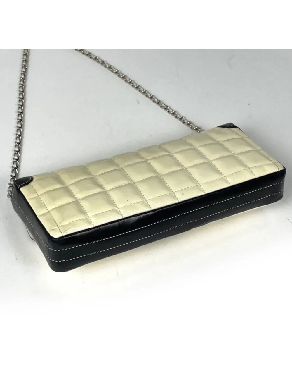 Chanel Shoulder Bag CC Logo Chocolate Bar Enamel Patent Leather White Black